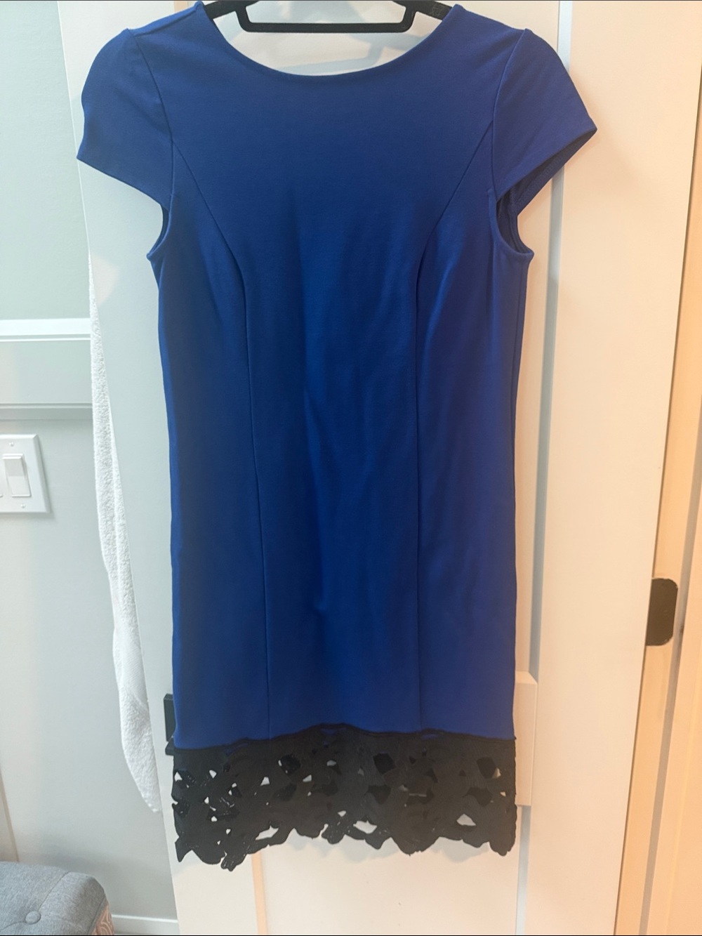 Kensie Royal Blue Cap Sleeve Dress with Black Lace Trim